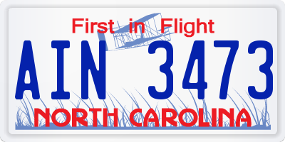 NC license plate AIN3473
