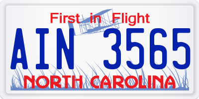 NC license plate AIN3565
