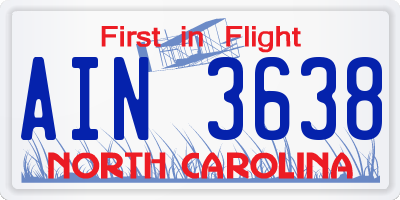 NC license plate AIN3638