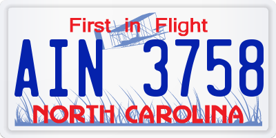 NC license plate AIN3758