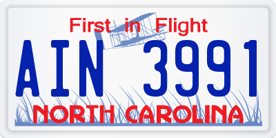 NC license plate AIN3991