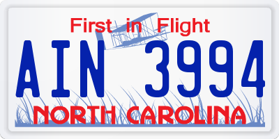 NC license plate AIN3994