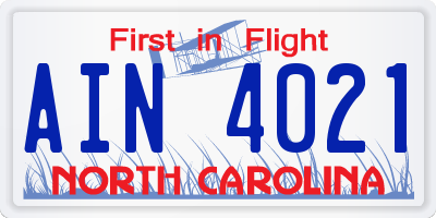 NC license plate AIN4021
