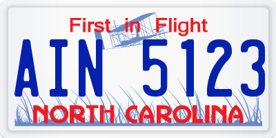 NC license plate AIN5123