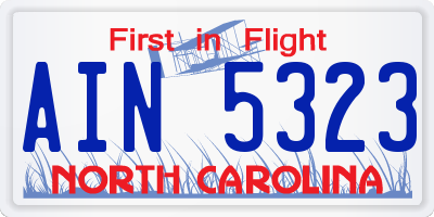 NC license plate AIN5323