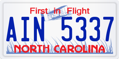 NC license plate AIN5337