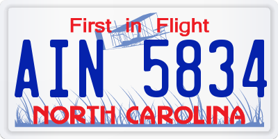 NC license plate AIN5834