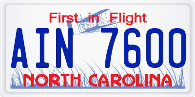 NC license plate AIN7600