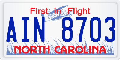 NC license plate AIN8703