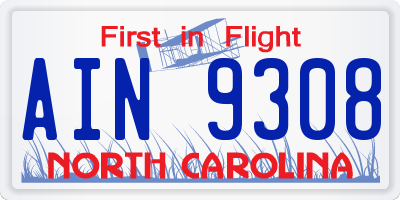 NC license plate AIN9308