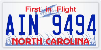NC license plate AIN9494