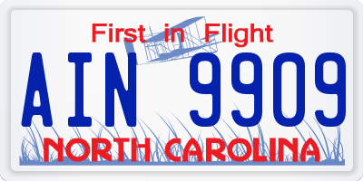 NC license plate AIN9909