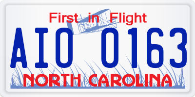 NC license plate AIO0163
