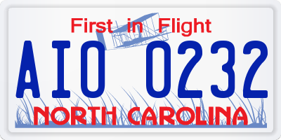 NC license plate AIO0232