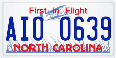 NC license plate AIO0639