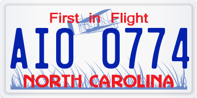 NC license plate AIO0774