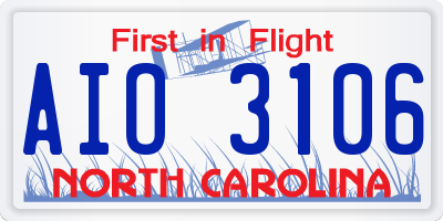 NC license plate AIO3106