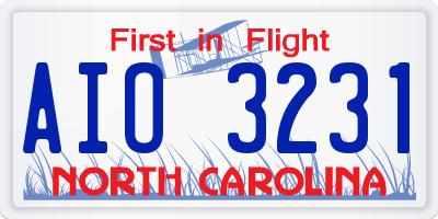 NC license plate AIO3231