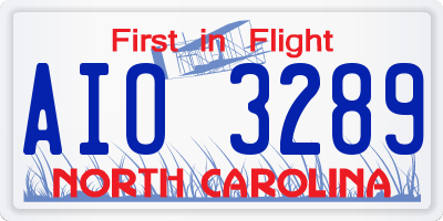 NC license plate AIO3289