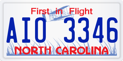 NC license plate AIO3346