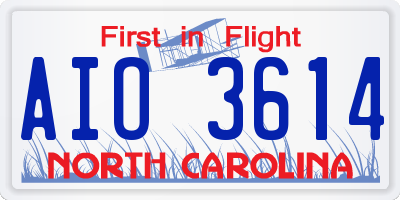 NC license plate AIO3614