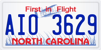 NC license plate AIO3629