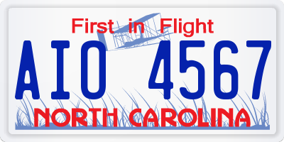 NC license plate AIO4567