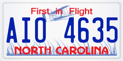 NC license plate AIO4635