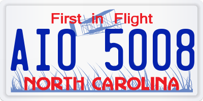 NC license plate AIO5008
