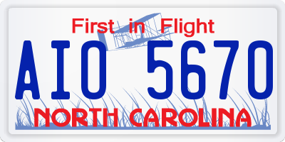 NC license plate AIO5670