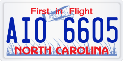 NC license plate AIO6605
