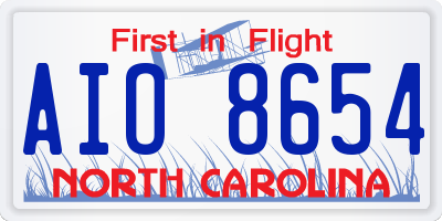 NC license plate AIO8654