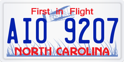 NC license plate AIO9207