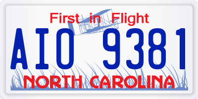 NC license plate AIO9381