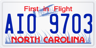 NC license plate AIO9703