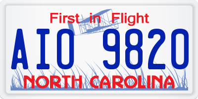 NC license plate AIO9820