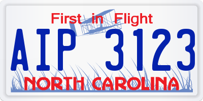NC license plate AIP3123