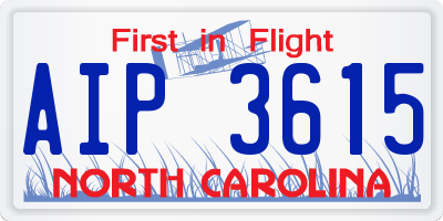 NC license plate AIP3615