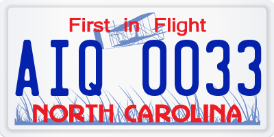 NC license plate AIQ0033