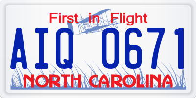 NC license plate AIQ0671