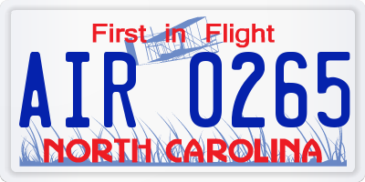 NC license plate AIR0265