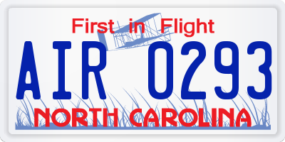 NC license plate AIR0293