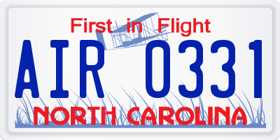 NC license plate AIR0331