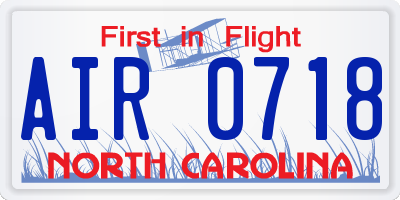 NC license plate AIR0718