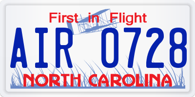 NC license plate AIR0728