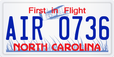 NC license plate AIR0736