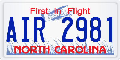 NC license plate AIR2981