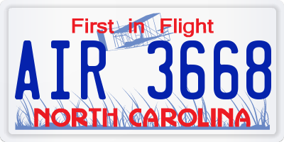 NC license plate AIR3668