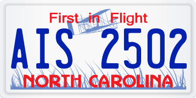 NC license plate AIS2502