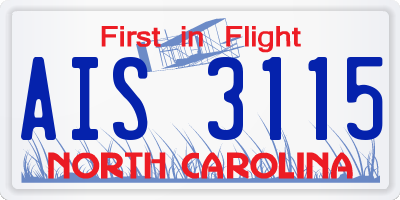 NC license plate AIS3115